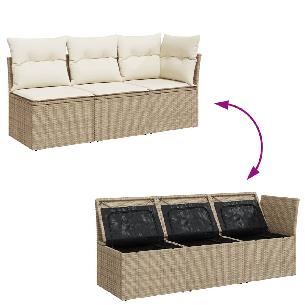vidaXL Sofa ogrodowa z poduszkami, 3-osobowa, beżowa, polirattan