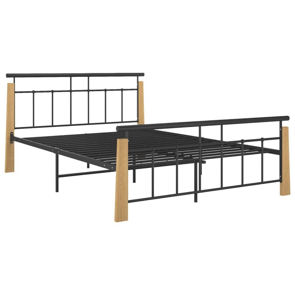 vidaXL Rama łóżka, metal i lite drewno dębowe, 140x200 cm