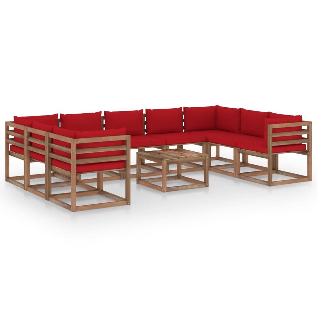vidaXL 10-cz. zestaw wypoczynkowy do ogrodu, czerwone poduszki