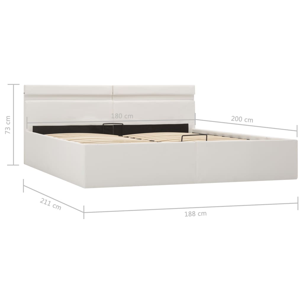 vidaXL Rama łóżka z podnośnikiem i LED, biała, ekoskóra, 180 x 200 cm
