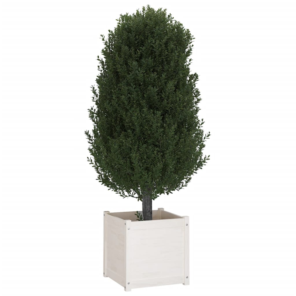 vidaXL Donica ogrodowa, biała, 50x50x50 cm, lite drewno sosnowe