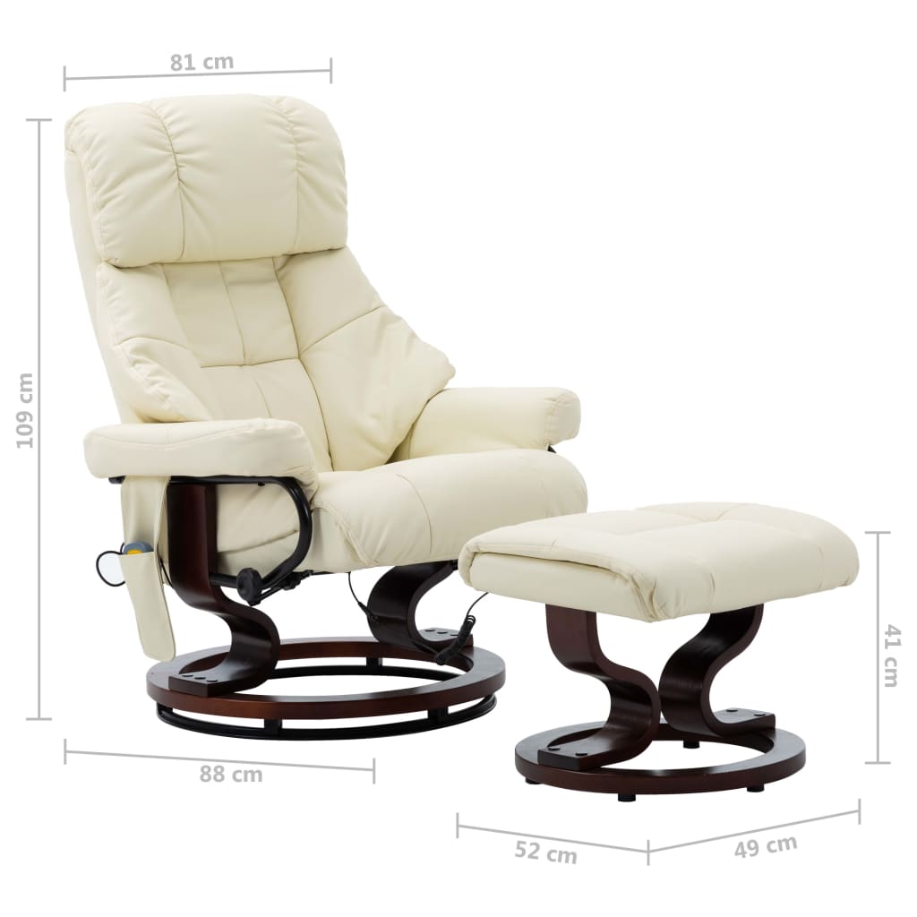 vidaXL Rozkładany fotel masujący, kremowy, ekoskóra i gięte drewno