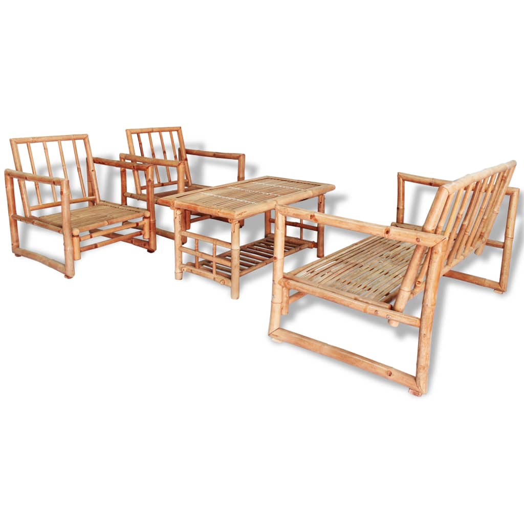 vidaXL 4-cz. zestaw wypoczynkowy do ogrodu, poduszki, bambus