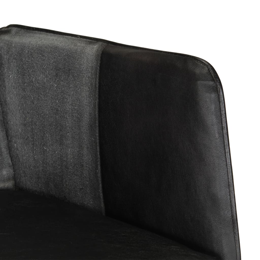 vidaXL Fotel bujany z podnóżkiem, czarny, skóra naturalna i płótno
