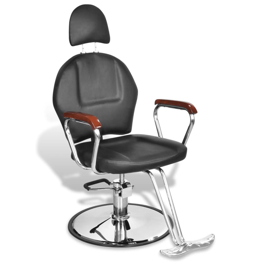 vidaXL Fotel fryzjerski z zagłówkiem, sztuczna skóra, czarny
