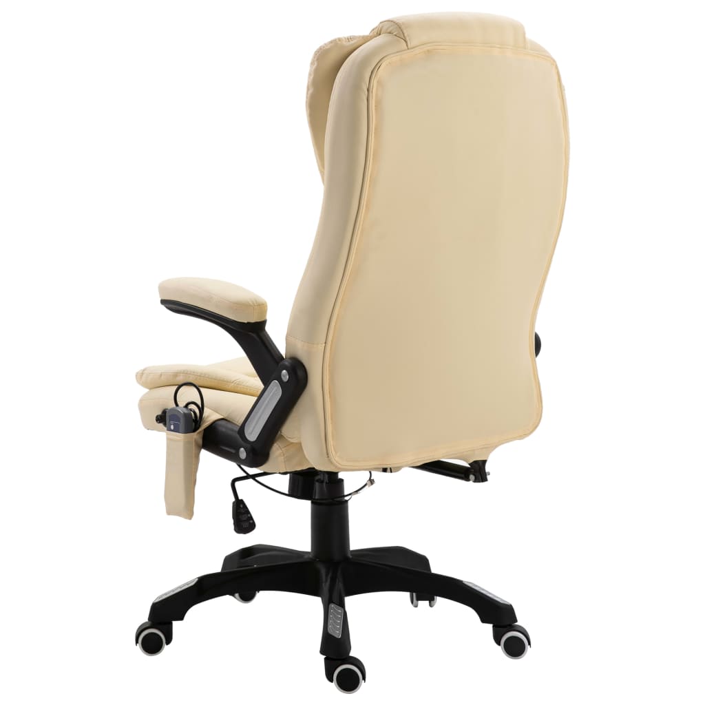 vidaXL Krzesło biurowe z masażem, kremowe, sztuczna skóra