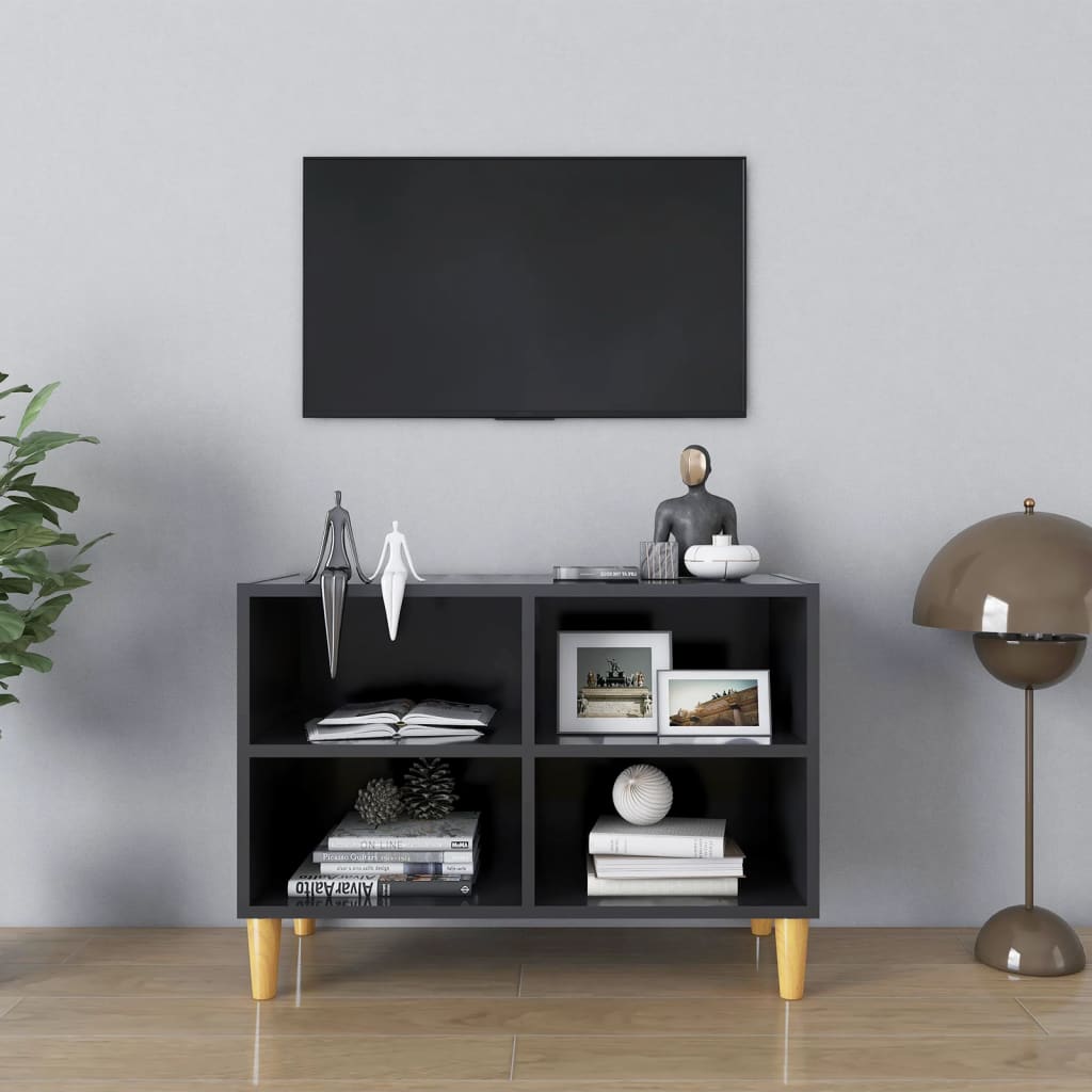 vidaXL Szafka pod TV z drewnianymi nóżkami, szara, 69,5x30x50 cm