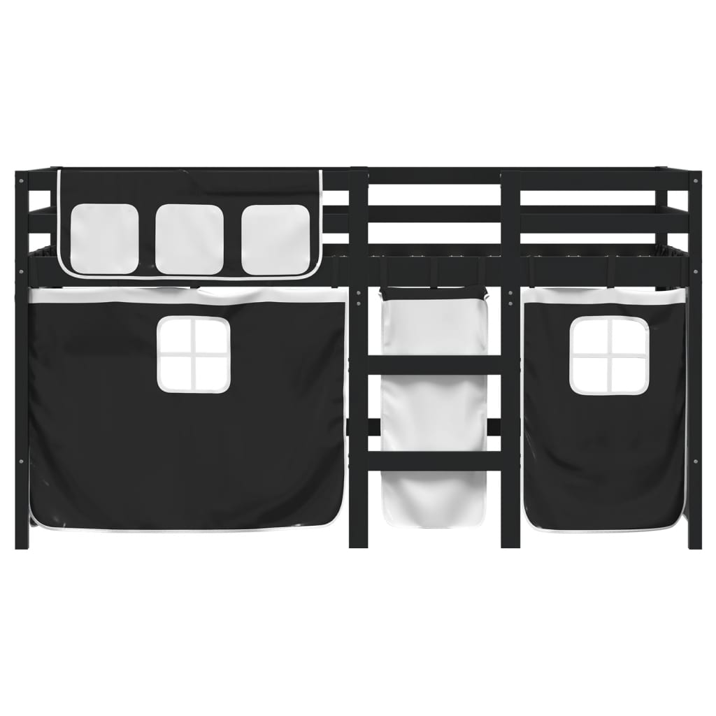 vidaXL Dziecięce łóżko na antresoli, czarno-białe zasłonki, 90x200 cm