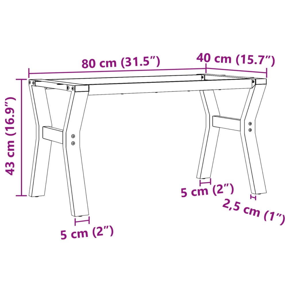 vidaXL Nogi do stolika kawowego w kształcie litery Y, 80x40x43 cm