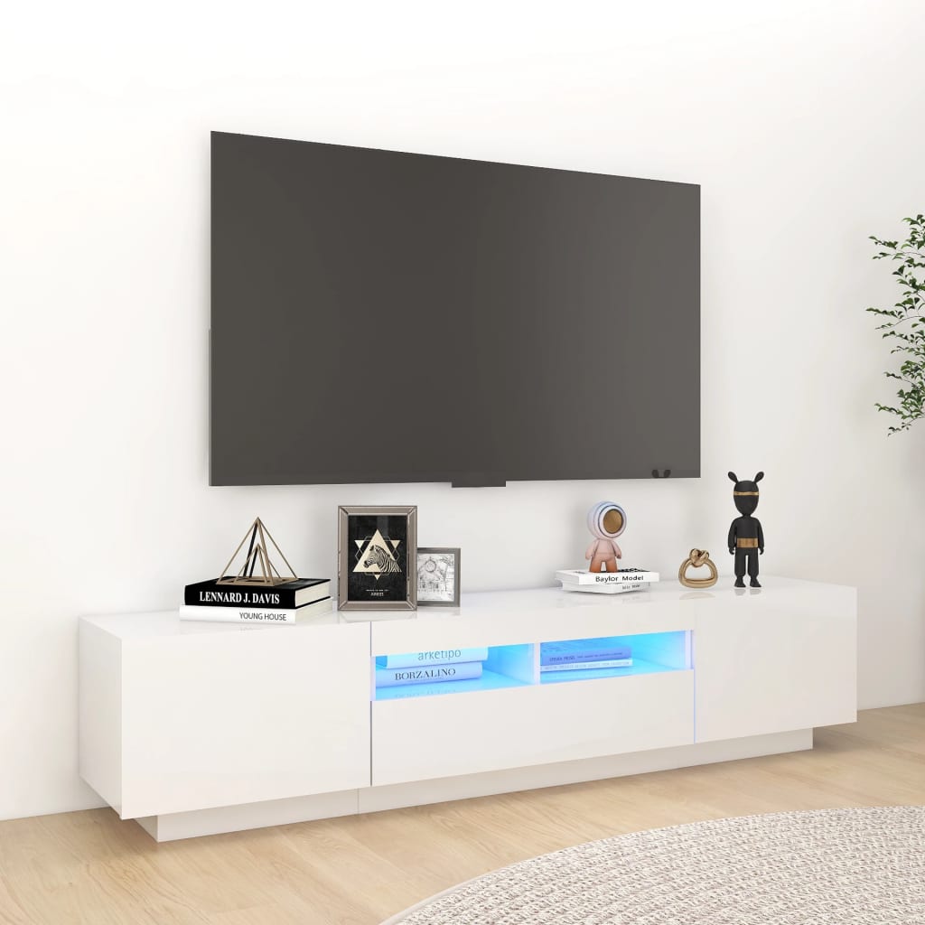vidaXL Szafka TV z oświetleniem LED, biała z połyskiem, 180x35x40 cm
