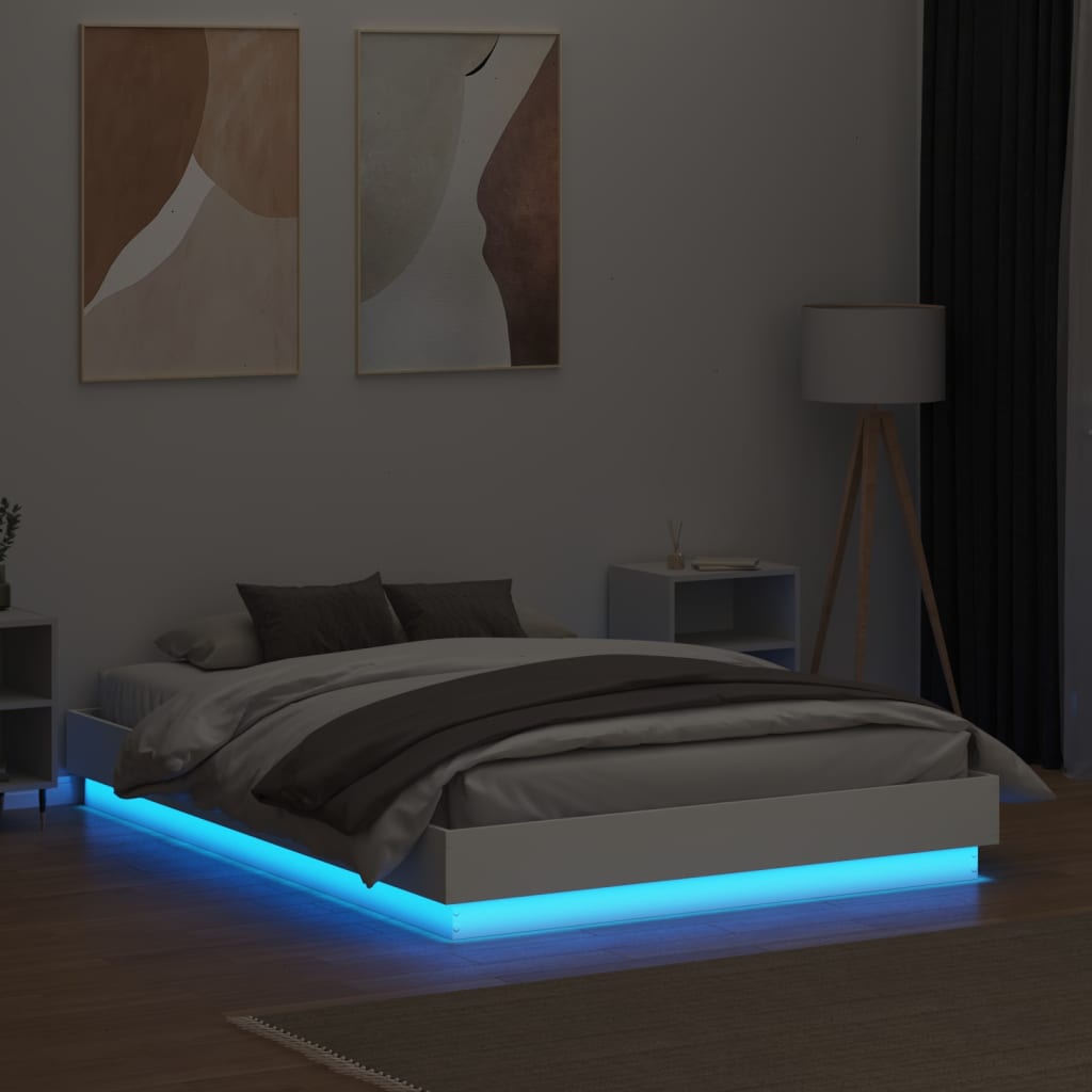 vidaXL Rama łóżka z oświetleniem LED, biała, 120x190 cm