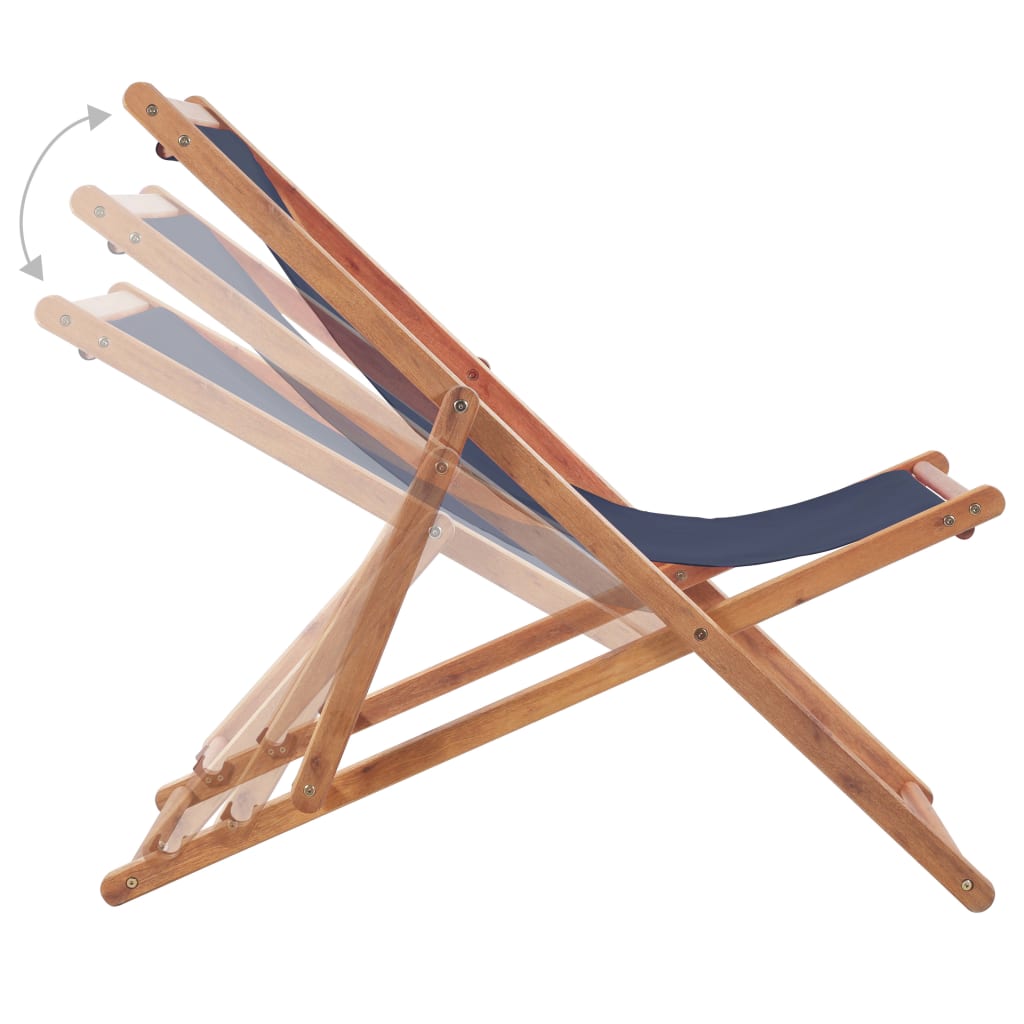 vidaXL Składany leżak plażowy, tkanina i drewniana rama, niebieski