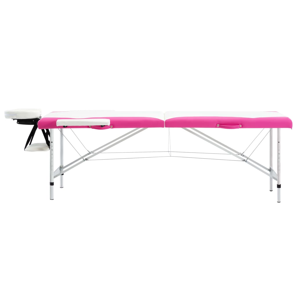 vidaXL Składany stół do masażu, 2-strefowy, aluminiowy, biało-różowy