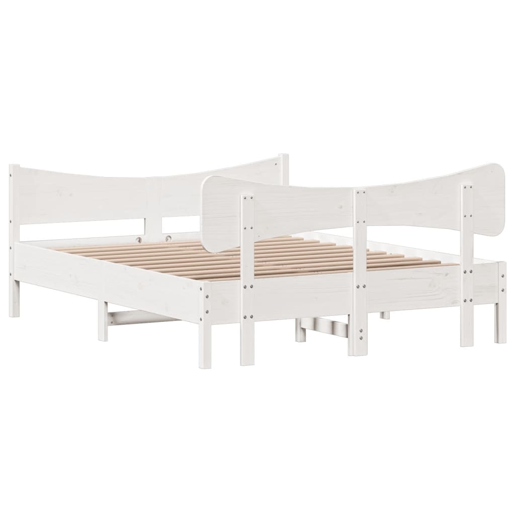 vidaXL Rama łóżka z wezgłowiem, biała, 135x190 cm, drewno sosnowe