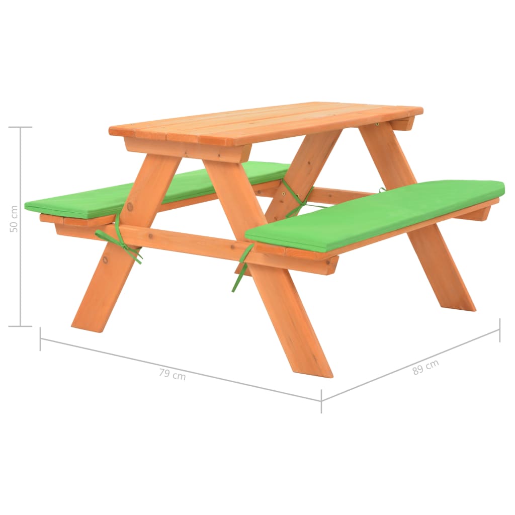 vidaXL Dziecięcy stolik piknikowy z ławkami, 89x79x50 cm, lita jodła
