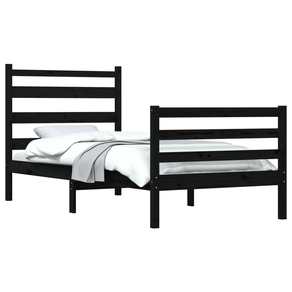 vidaXL Rama łóżka, lite drewno sosnowe, 90x200 cm, czarna