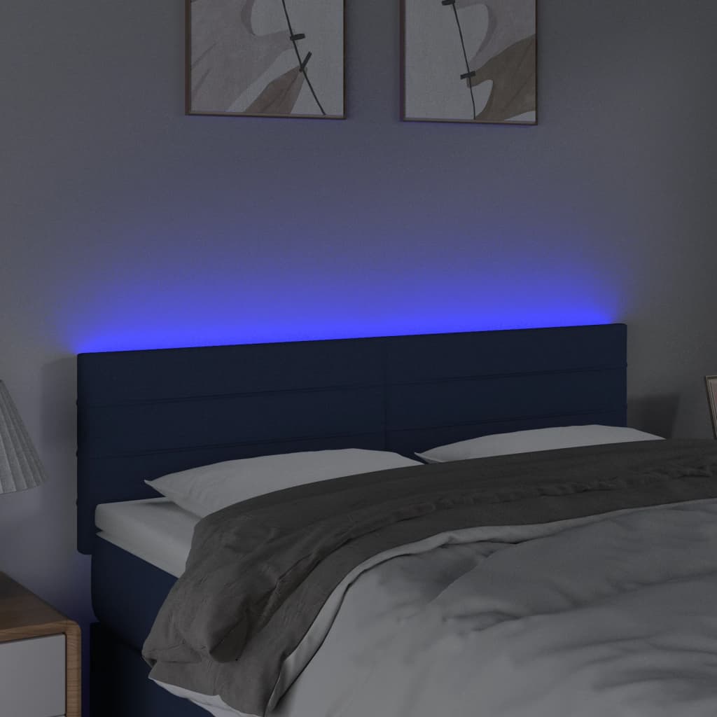 vidaXL Zagłówek do łóżka z LED, niebieski, 144x5x78/88 cm, tkanina