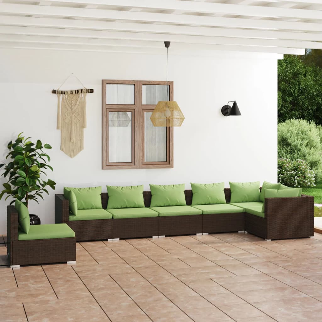 vidaXL 7-cz. zestaw wypoczynkowy do ogrodu, poduszki, rattan PE, brąz