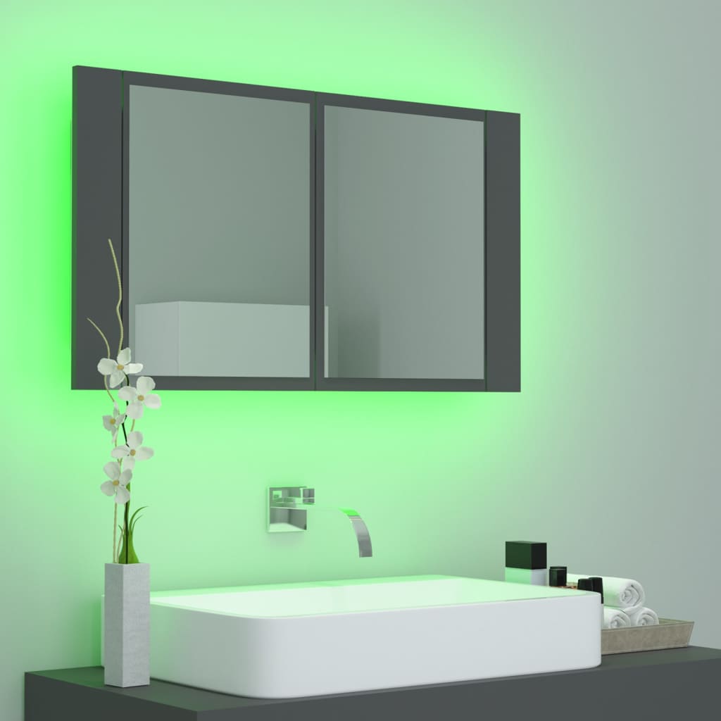 vidaXL Szafka łazienkowa z lustrem i LED, szara, 80x12x45 cm