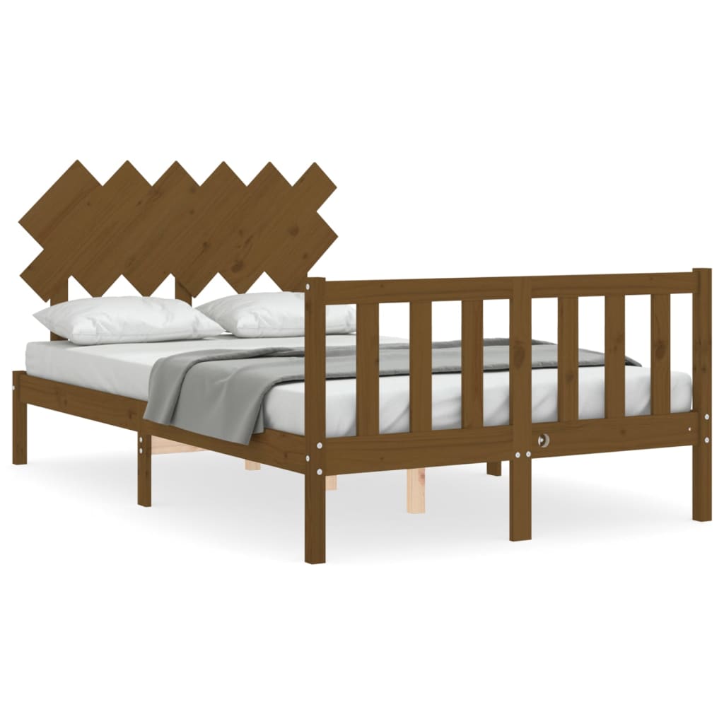vidaXL Rama łóżka z zagłówkiem, miodowy brąz, lite drewno