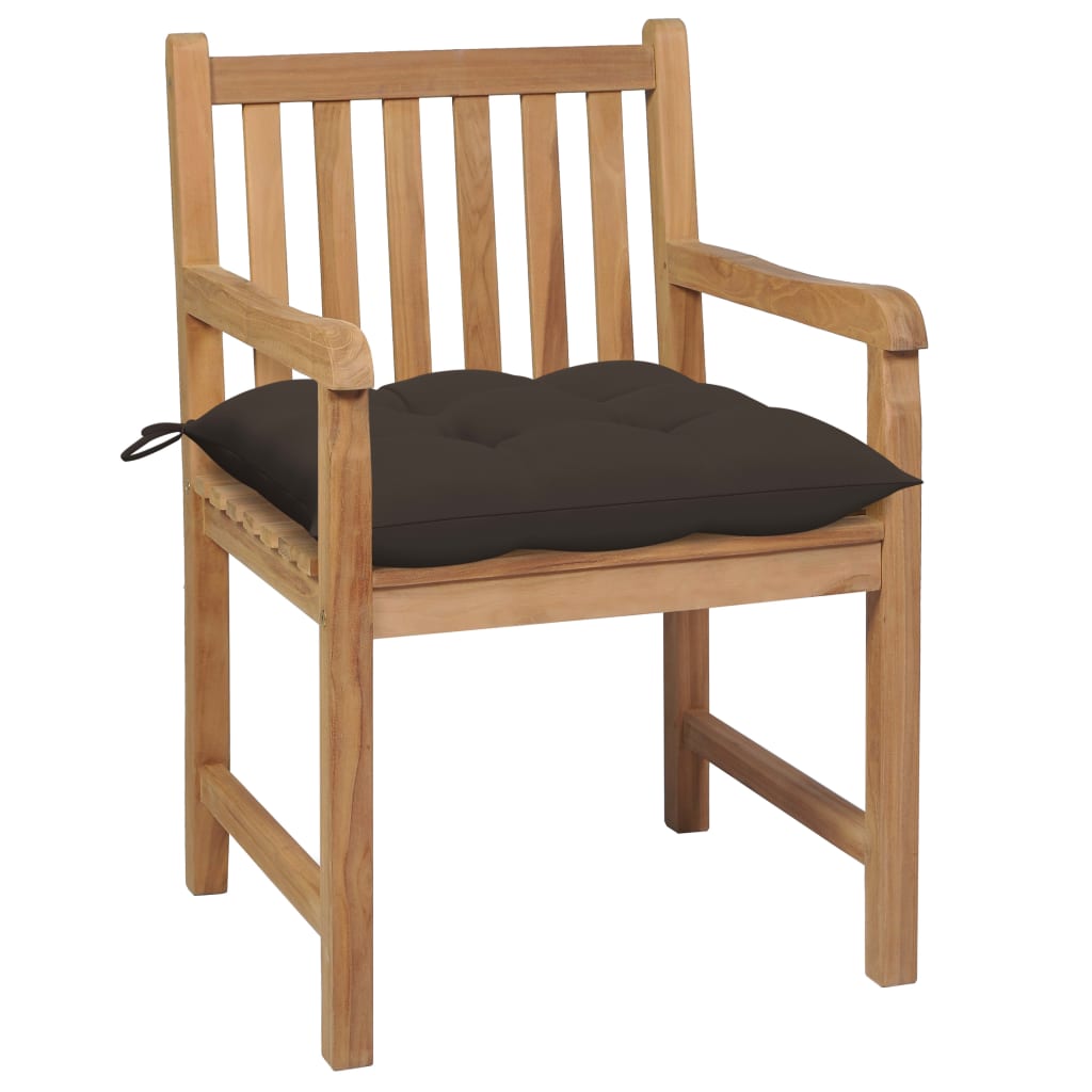 vidaXL Krzesła ogrodowe, 2 szt., poduszki w kolorze taupe, drewno tekowe