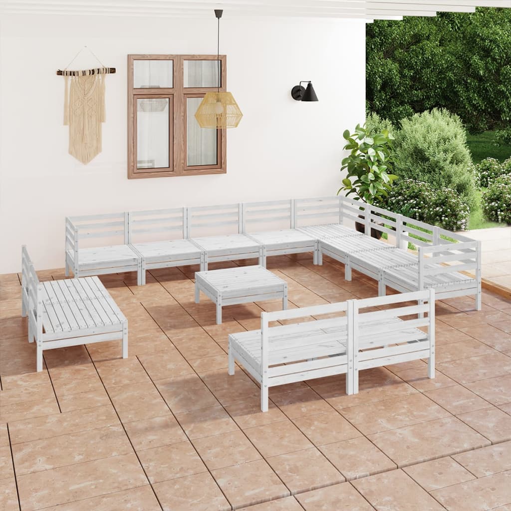 vidaXL 13-cz. zestaw wypoczynkowy do ogrodu, biały, drewno sosnowe
