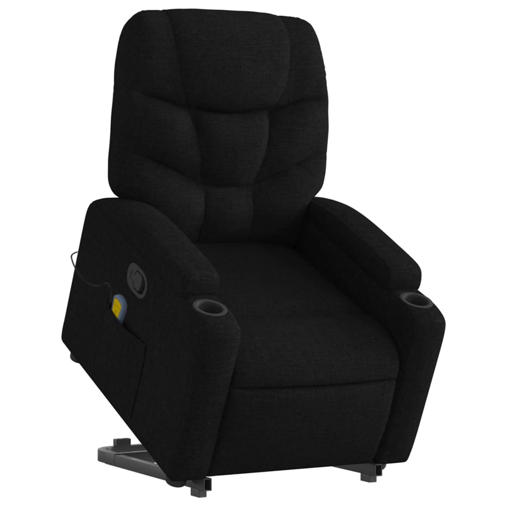 vidaXL Podnoszony fotel masujący, rozkładany, czarny, obity tkaniną
