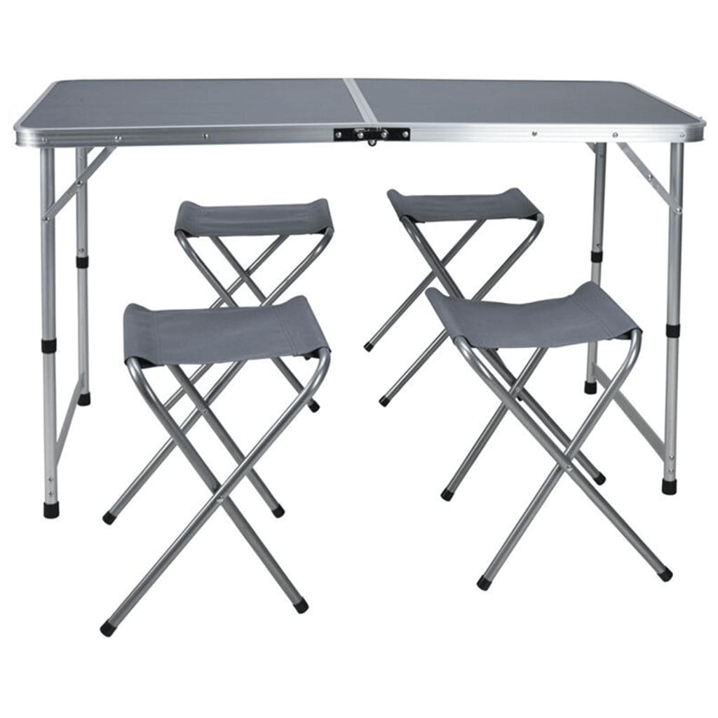 Redcliffs Składany stolik kempingowy z 4 krzesłami, 120x60x70 cm, szary