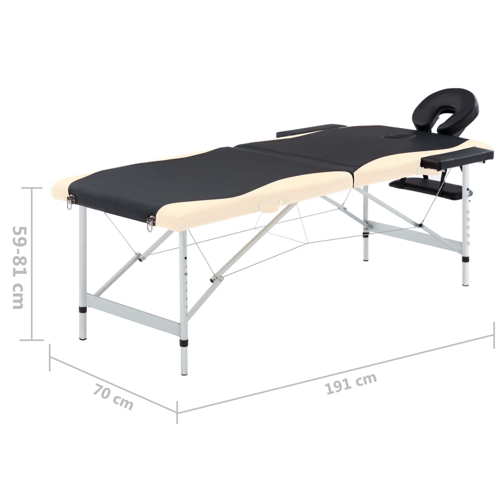vidaXL Składany stół do masażu, 2-strefowy, aluminiowy, czarno-beżowy