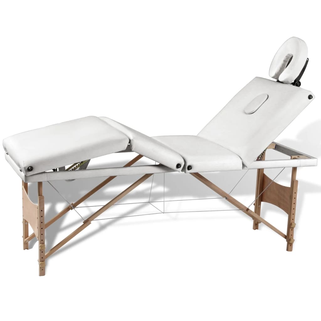 vidaXL Składany stół do masażu z drewnianą ramą, 4 strefy, kremowy