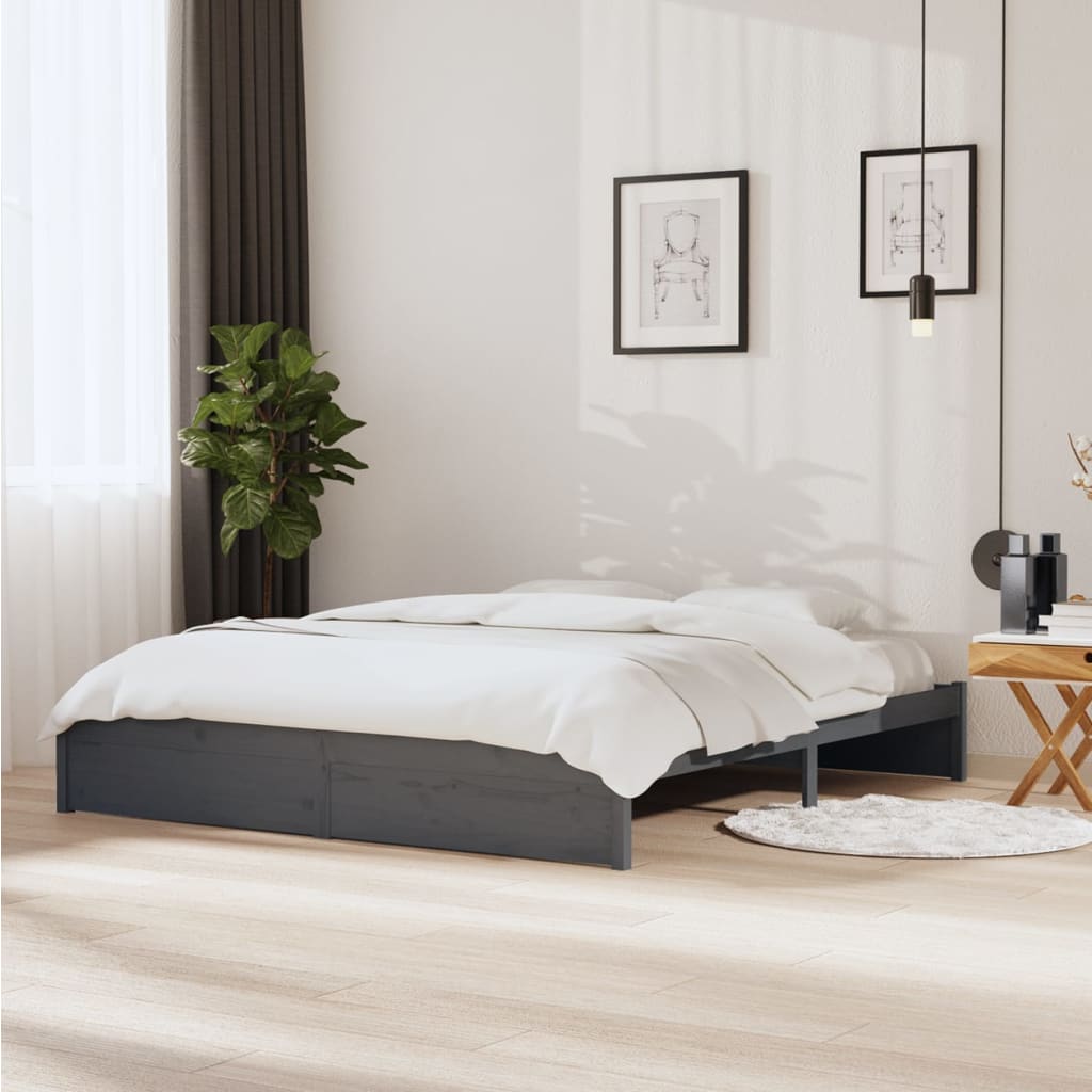 vidaXL Rama łóżka, szara, lite drewno, 180x200 cm, Super King