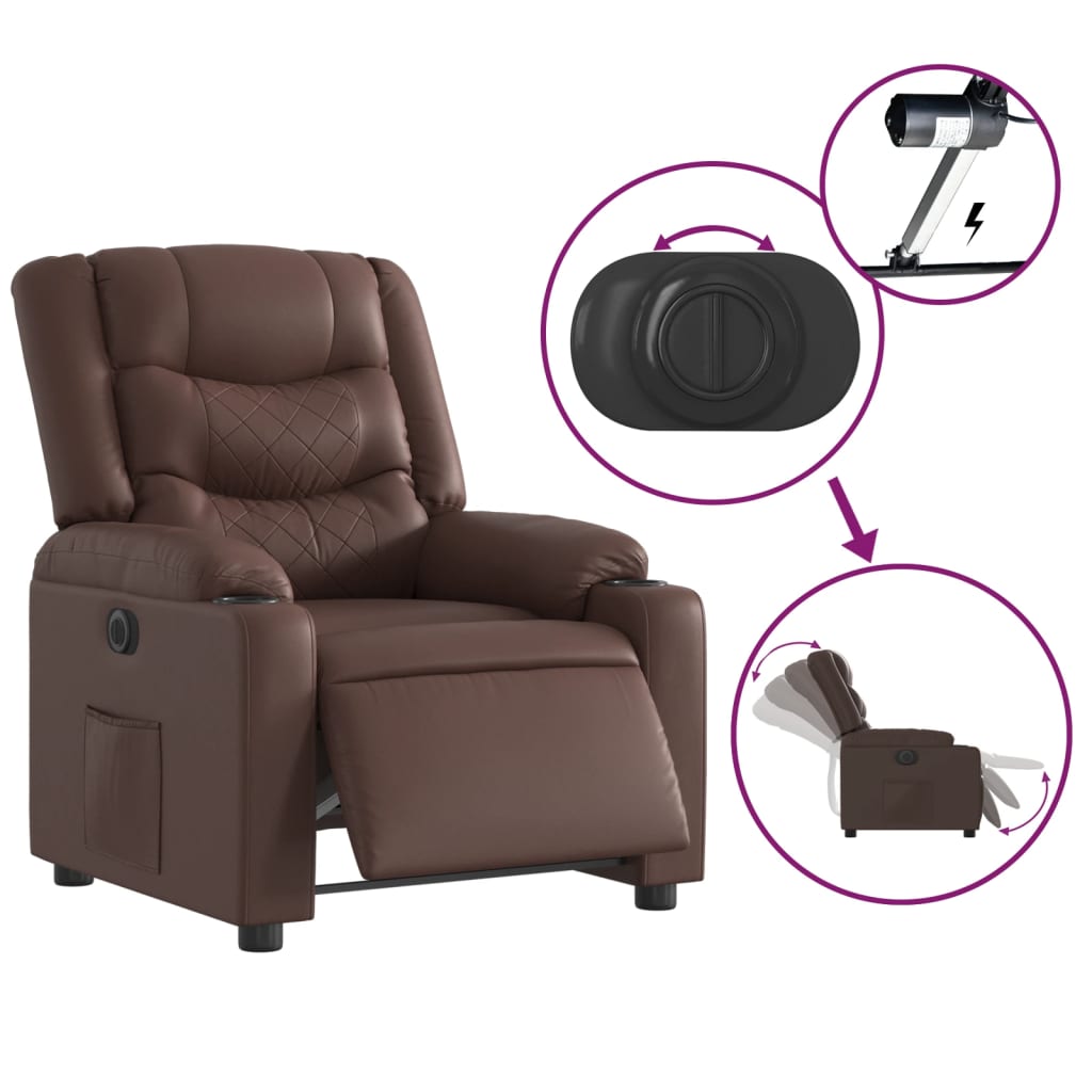 vidaXL Elektryczny fotel rozkładany, brązowy, obity sztuczną skórą