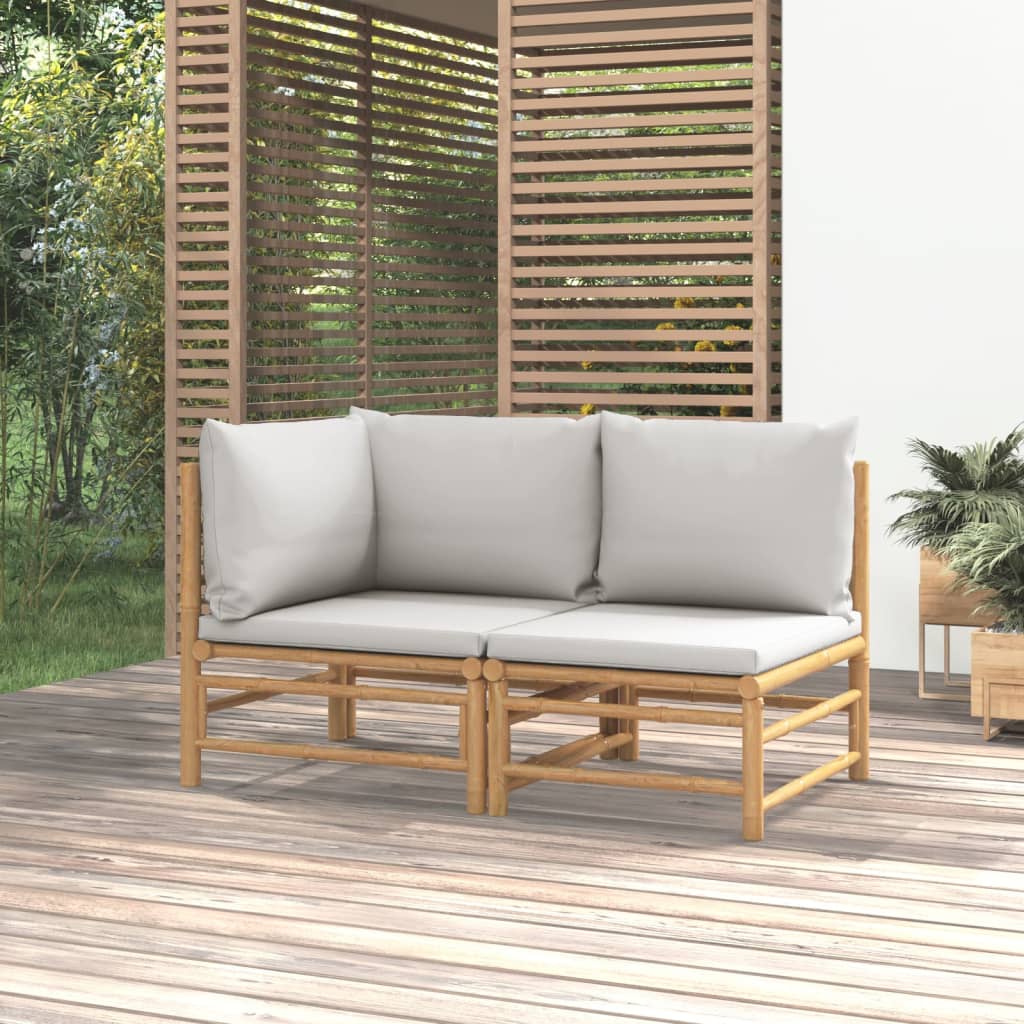 vidaXL 2-cz. zestaw mebli do ogrodu, jasnoszare poduszki, bambus