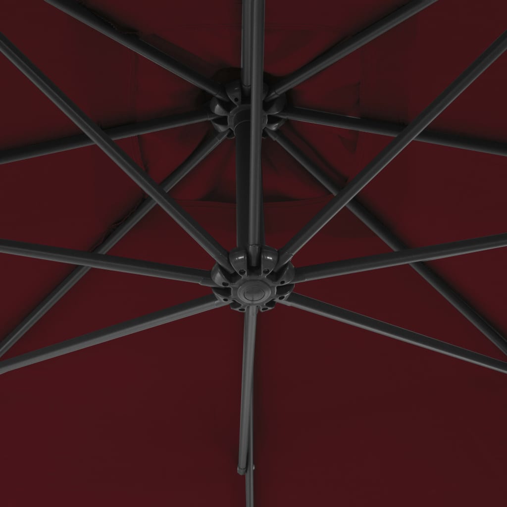 vidaXL Parasol wiszący ze stalowym słupkiem, 250x250 cm, czerwone wino