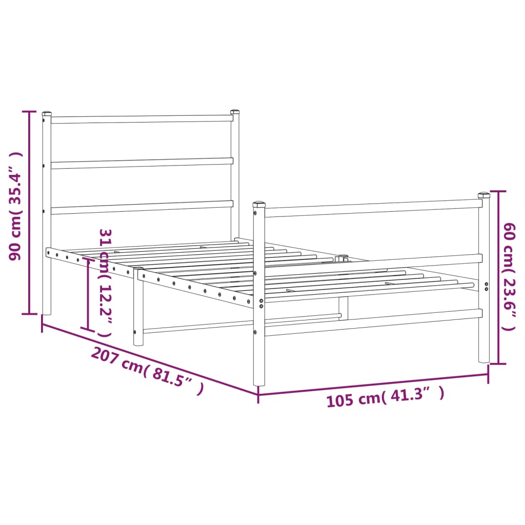 vidaXL Metalowa rama łóżka z wezgłowiem i zanóżkiem, biała, 100x200 cm