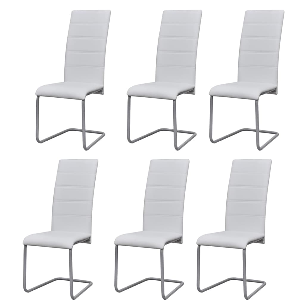 vidaXL Krzesła stołowe, wspornikowe, 6 szt., białe, sztuczna skóra