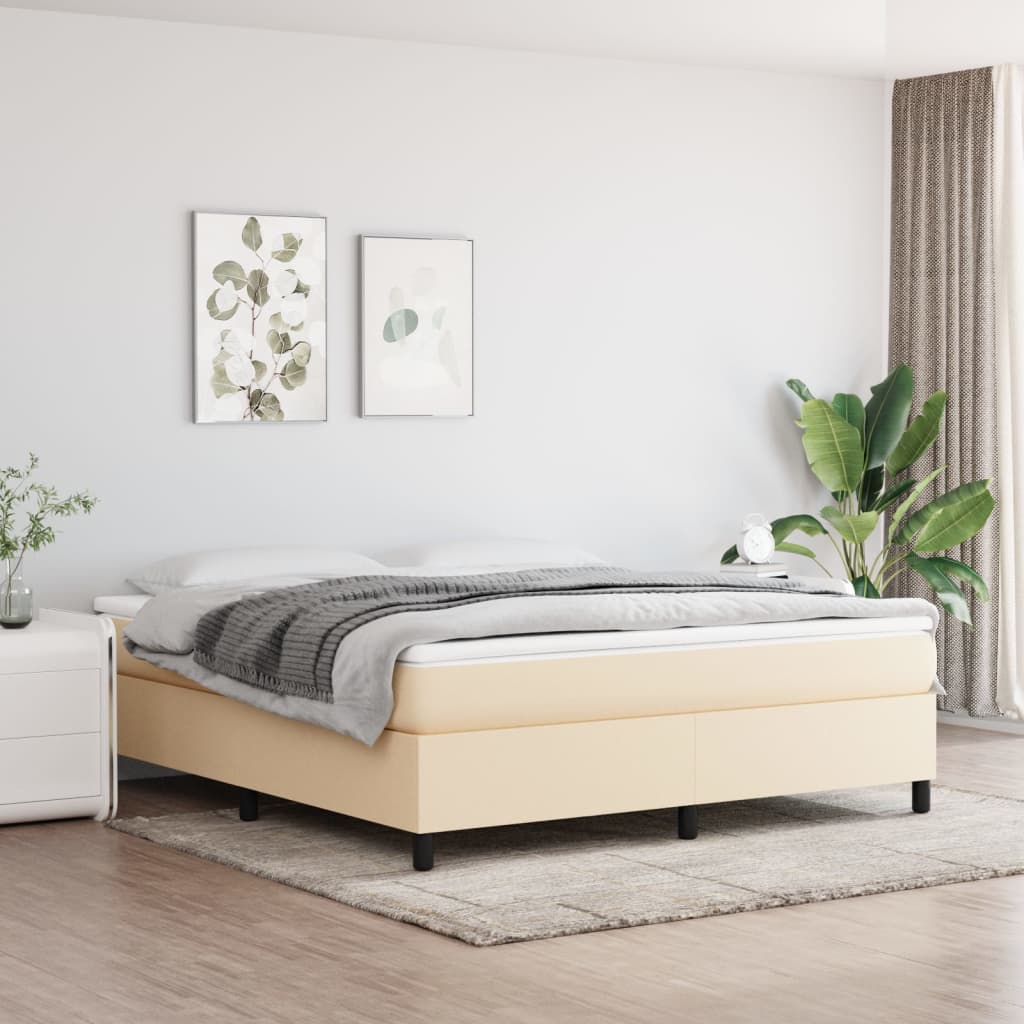 vidaXL Rama łóżka, kremowa, 160x200 cm, obita tkaniną