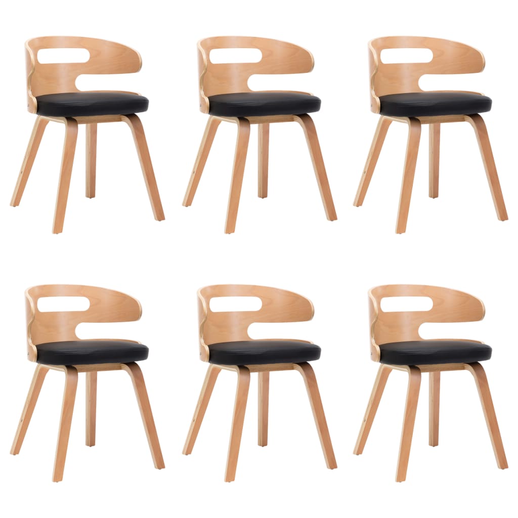 vidaXL Krzesła do jadalni, 6 szt., czarne, gięte drewno i ekoskóra