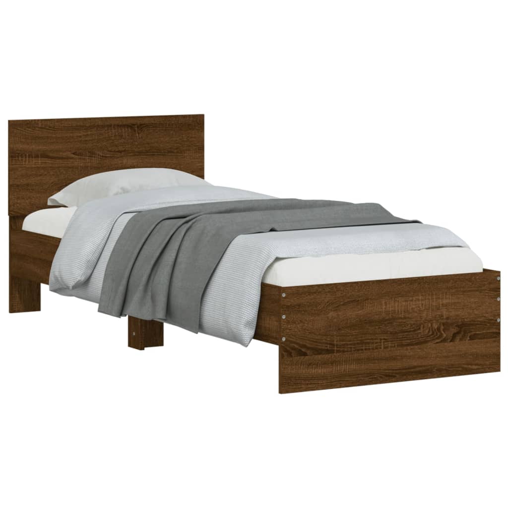 vidaXL Rama łóżka z wezgłowiem, brązowy dąb, 75x190 cm