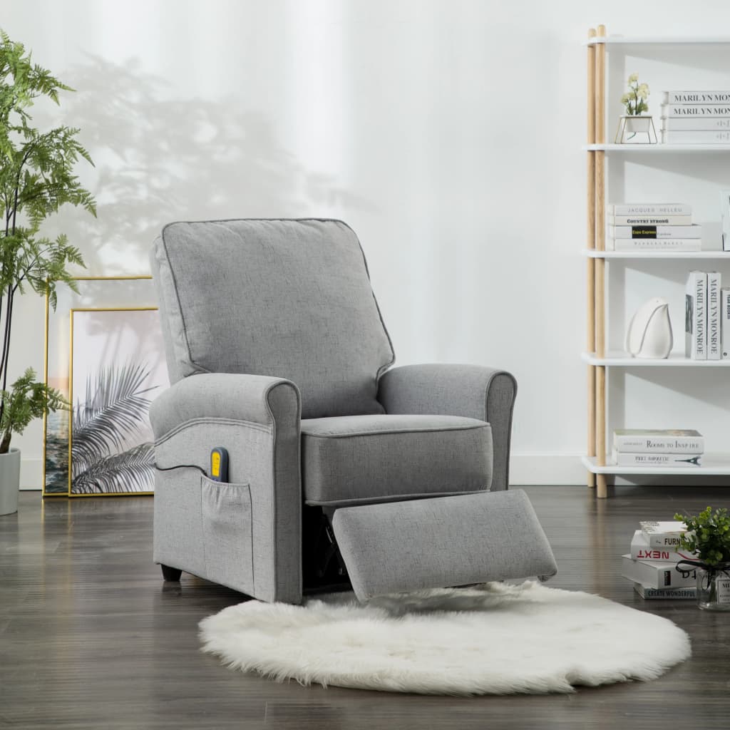 vidaXL Rozkładany fotel masujący, jasnoszary, tkanina