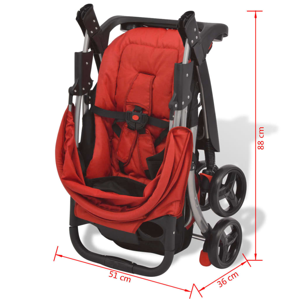 vidaXL Czerwony wózek spacerowy, 102x52x100 cm