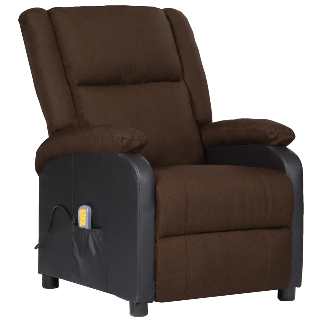 vidaXL Rozkładany fotel masujący, ciemnobrązowy, ekoskóra i tkanina