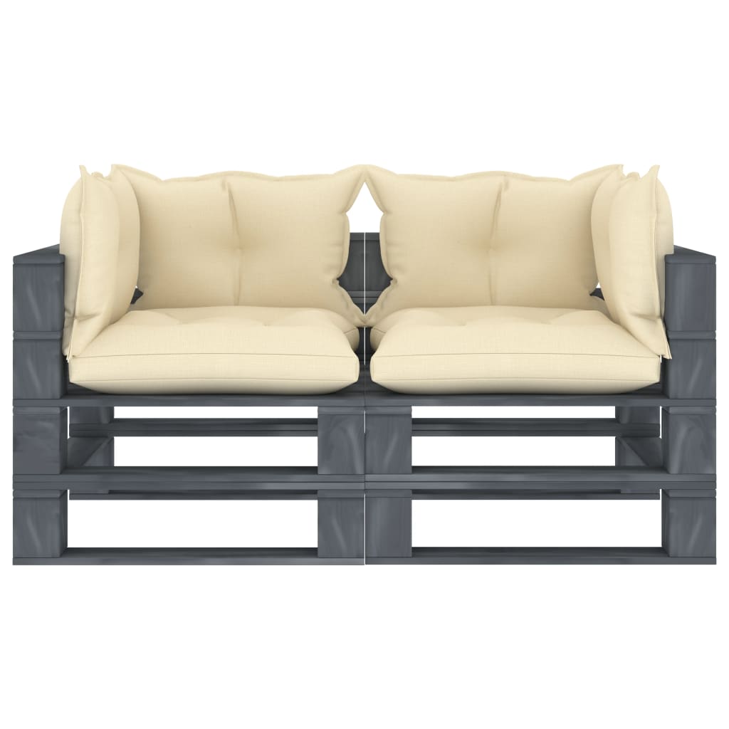 vidaXL Ogrodowa sofa 2-osobowa z palet, z kremowymi poduszkami, drewno