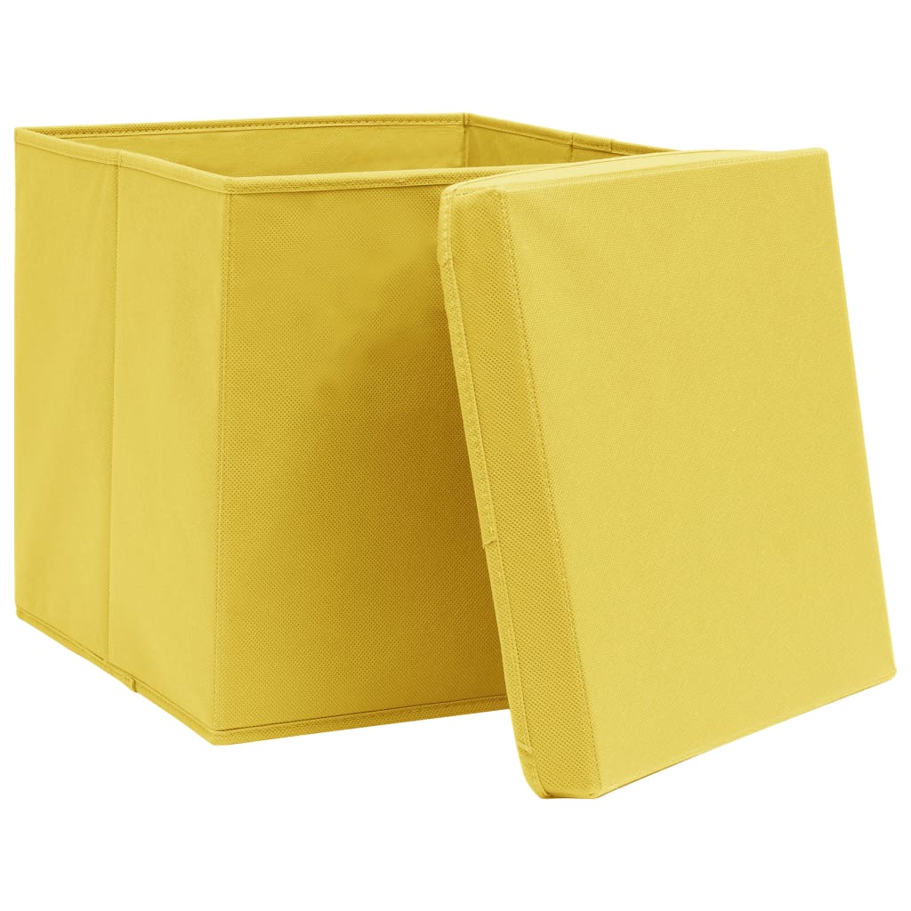 vidaXL Pudełka z pokrywami, 10 szt., żółte, 32x32x32 cm, tkanina