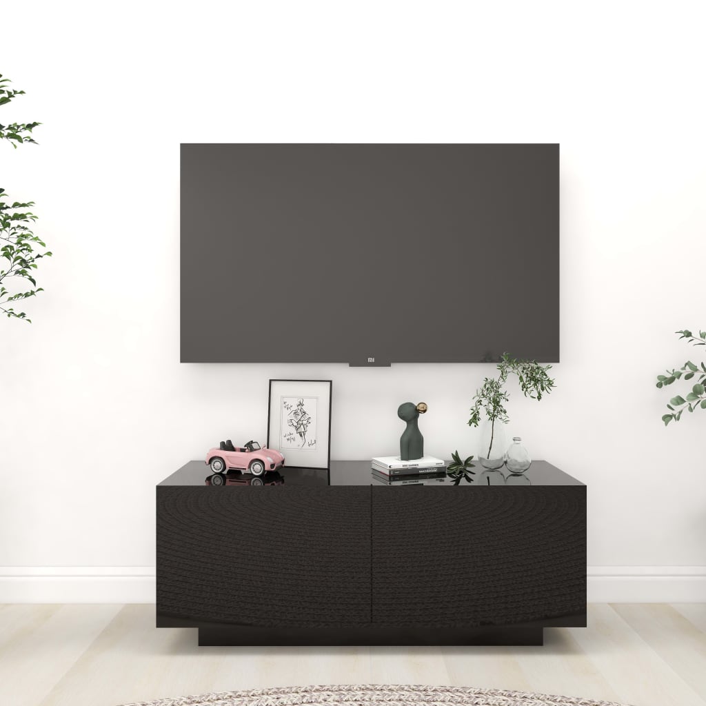 vidaXL Szafka pod TV, wysoki połysk, czarna, 100x35x40 cm
