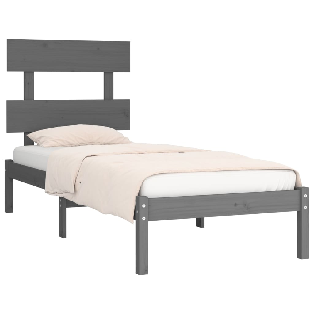 vidaXL Rama łóżka, szara, lite drewno, 100 x 200 cm