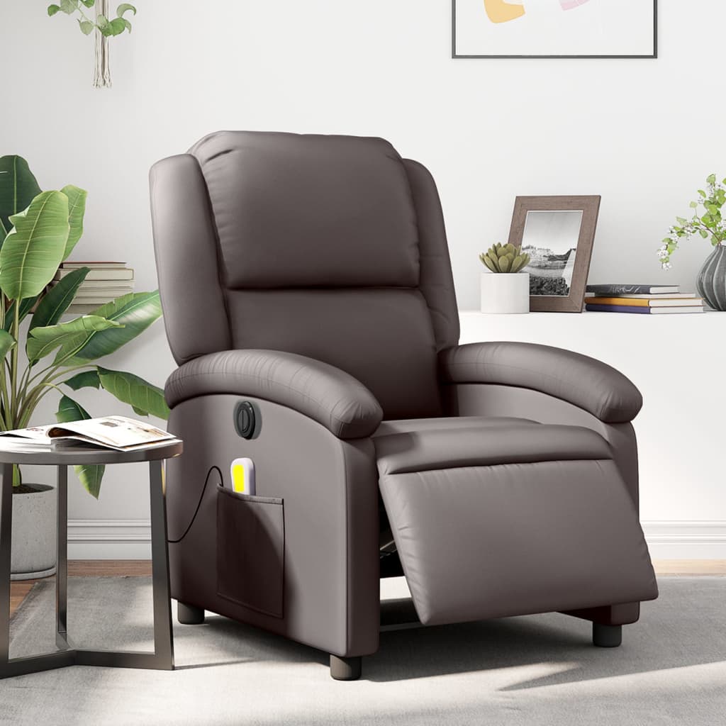 vidaXL Elektryczny fotel rozkładany, ciemny brąz, skóra naturalna