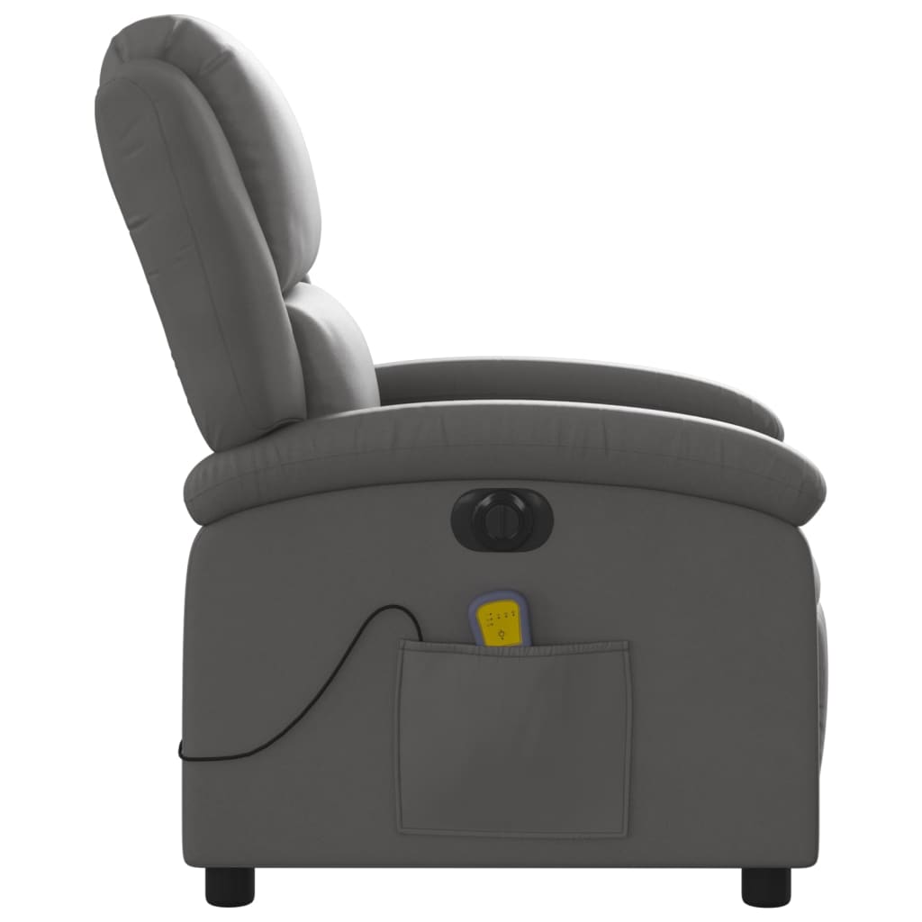 vidaXL Rozkładany fotel masujący, elektryczny, szary, skóra naturalna