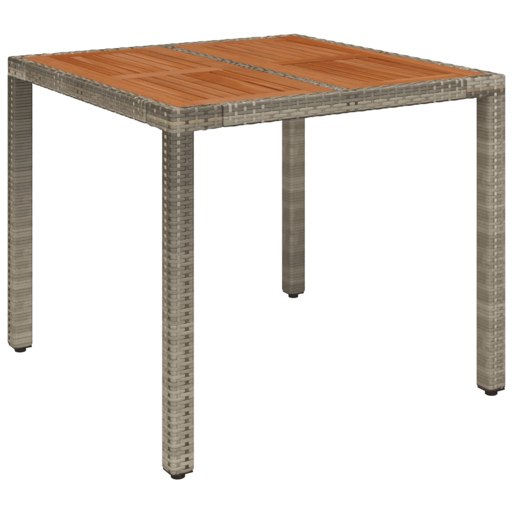 vidaXL Stół ogrodowy z drewnianym blatem, szary, 90x90x75 cm rattan PE