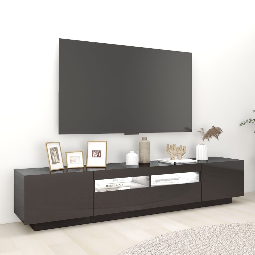 vidaXL Szafka TV z oświetleniem LED, szara z połyskiem, 200x35x40 cm